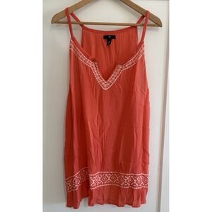 Gap Women's XXL Orange Embroidered Boho Tank Top Notched V-Neck Sleeveless Plus